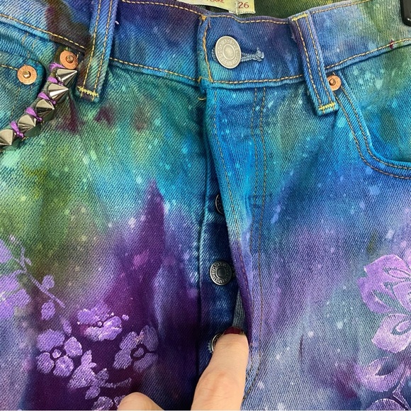 Levis Rib Cage Crop Flare Jeans Waist 26 Womens Size 2 XS Tie Dye Painted Levi’s - Picture 7 of 16